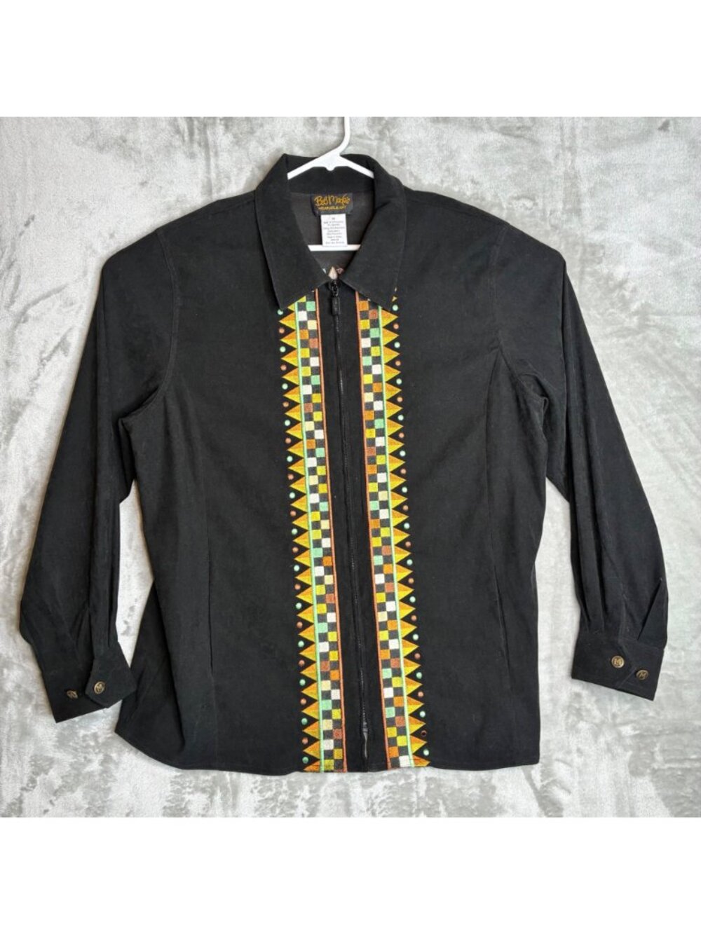 Bob Mackie Wearable Art Black Embroidered Zip Front Shirt With Horse Design 1X - Picture 2 of 7